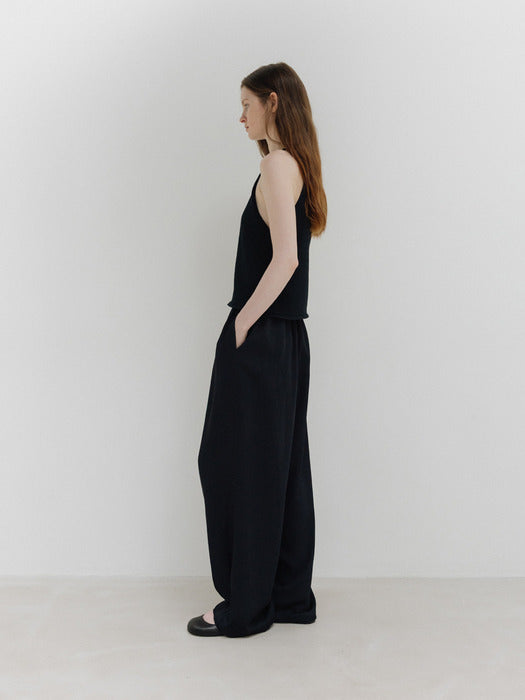 [moia] relaxed shirring pants (dark navy)