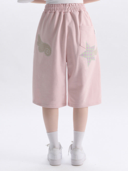 Ambler Angel Star Patch Bermuda Pants Sweat Short Pants (Pink)