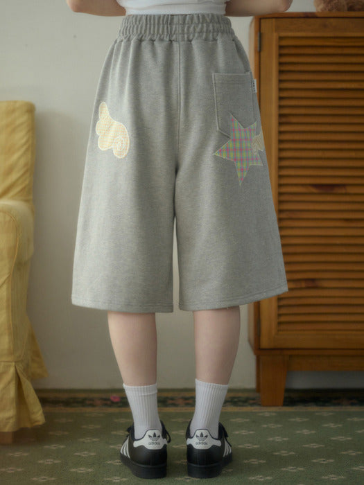 Ambler Angel Star Patch Bermuda Pants Sweat Short Pants (Melange)
