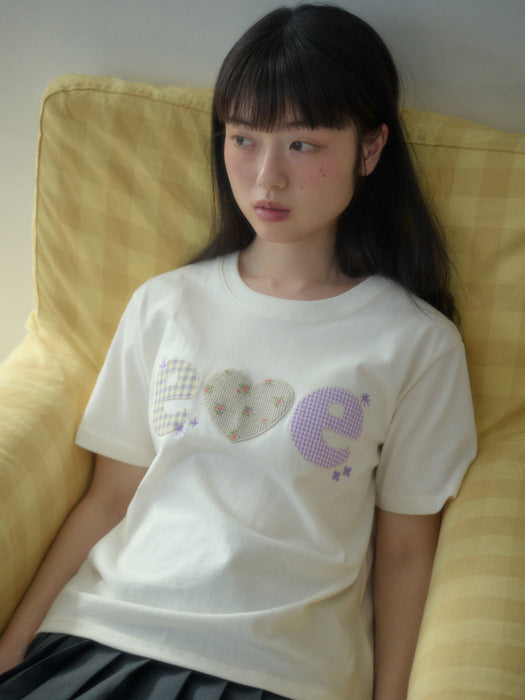 [ambler] Check Flower Applique T-Shirts AS1311 (Ivory)