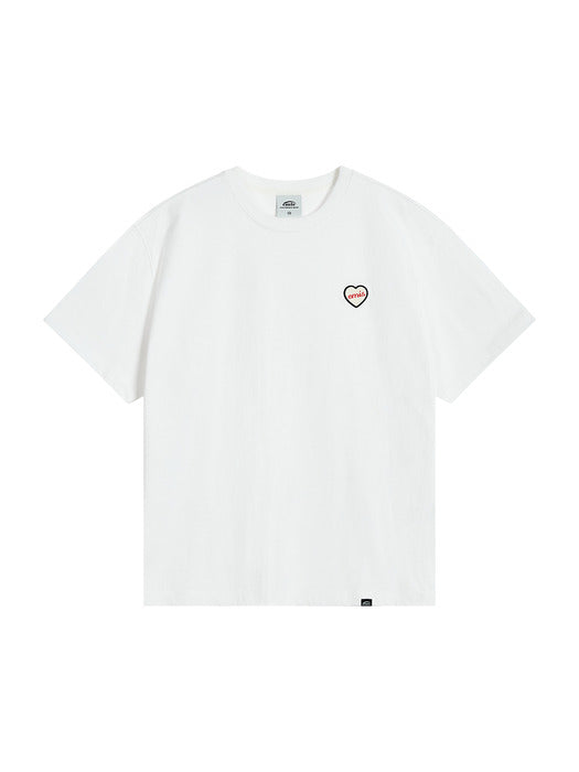 [emis] HEART RUBBER PATCH T-SHIRT-WHITE
