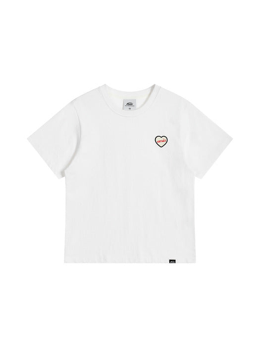 Emis (W) Heart Rubber Patch T-Shirt-White