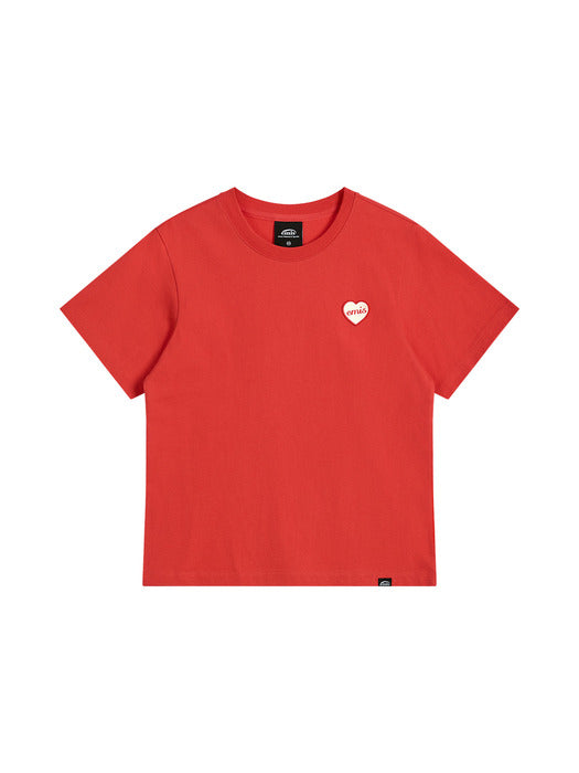 Emis (W) Heart Rubber Patch T-Shirt-Red