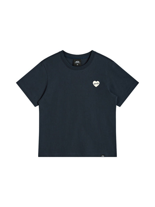 Emis (W) Heart Rubber Patch T-Shirt-Navy