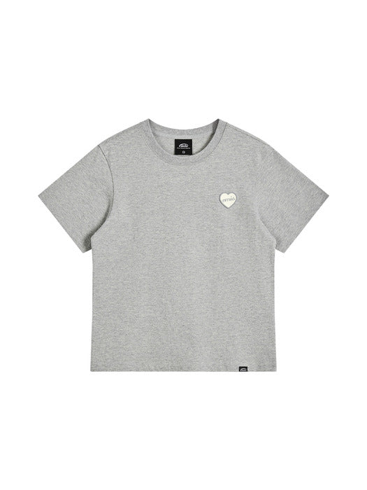 Emis (W) Heart Rubber Patch T-Shirt-Melange Gray