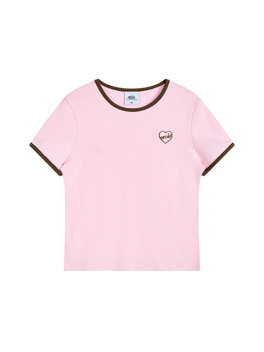 Emis (W) Heart Logo Ringer T-Shirt-Pink