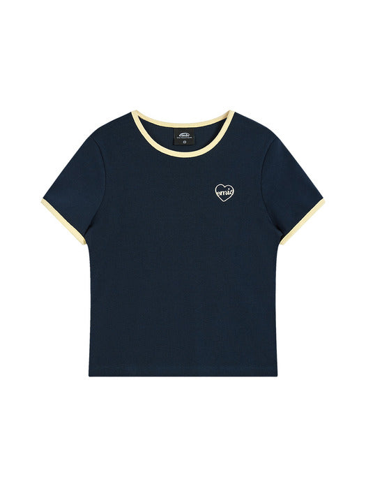 Emis (W) Heart Logo Ringer T-Shirt-Navy