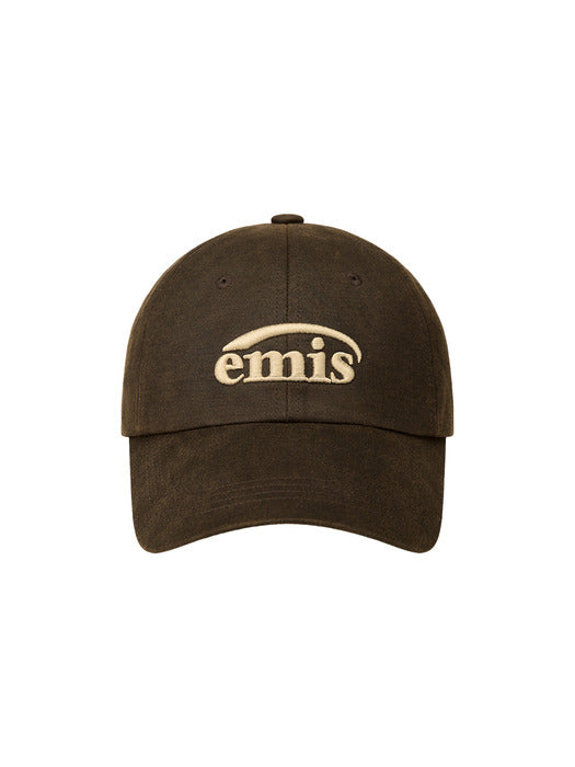 Emis Washed Faux Leather Ball Cap-Brown