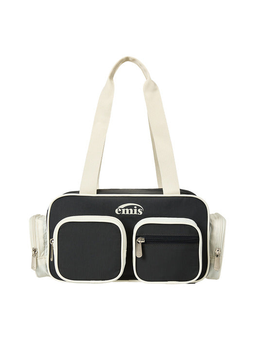 Emis Nylon Color-Block Shoulder Bag-Charcoal