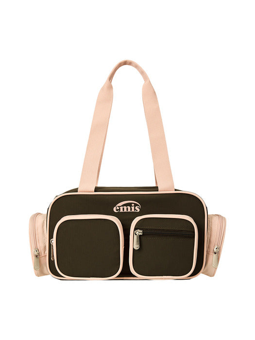 Emis Nylon Color-Block Shoulder Bag-Brown