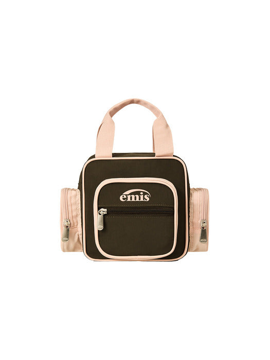 [emis] NYLON COLOR-BLOCK TOTE BAG-BROWN