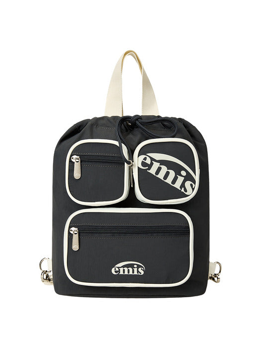 Emis Nylon Color-Block Backpack-Charcoal