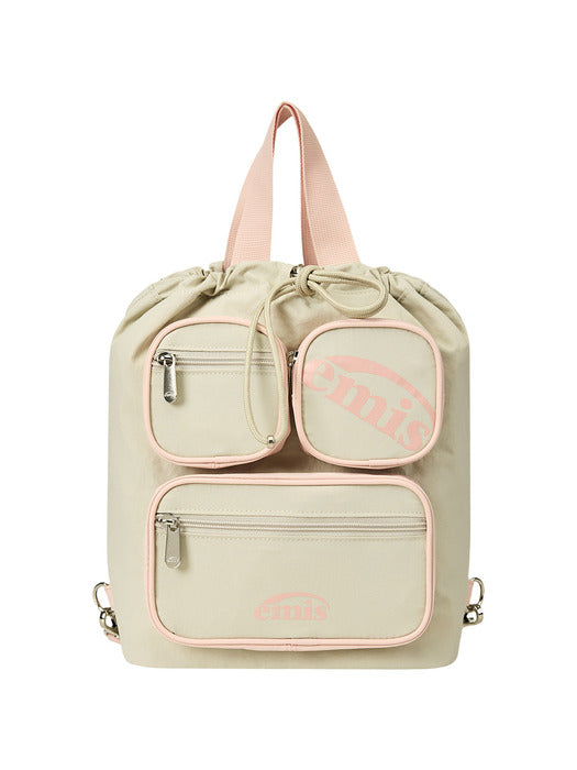 Emis Nylon Color-Block Backpack-Beige