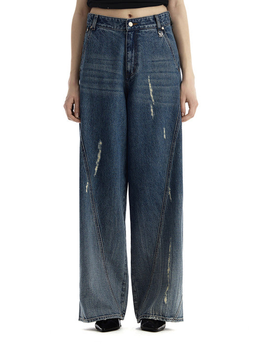 Wconcept_Treemingbird Gradient-Washed Distressed Denim Pants [ Blue ]
