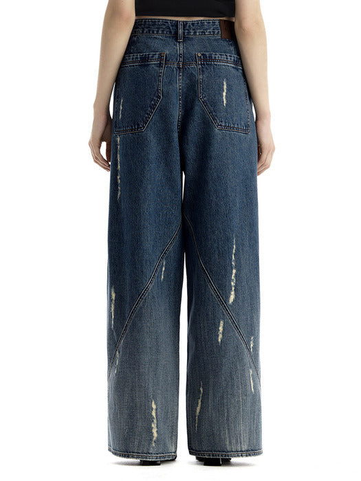 Wconcept_Treemingbird Gradient-Washed Distressed Denim Pants [ Blue ]