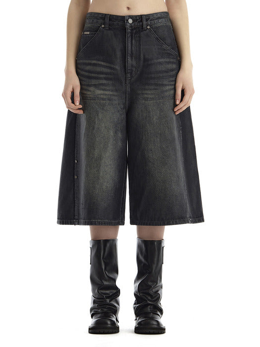 Wconcept_Treemingbird Rivet Coated Denim Bermuda [ Dark Navy ]