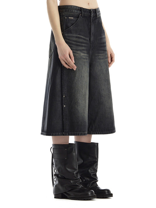 Wconcept_Treemingbird Rivet Coated Denim Bermuda [ Dark Navy ]