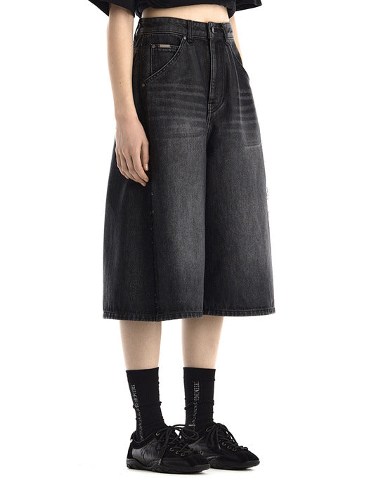 Wconcept_Treemingbird Rivet Coated Denim Bermuda [ Black ]