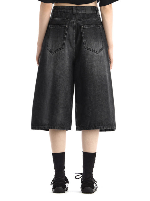 Wconcept_Treemingbird Rivet Coated Denim Bermuda [ Black ]