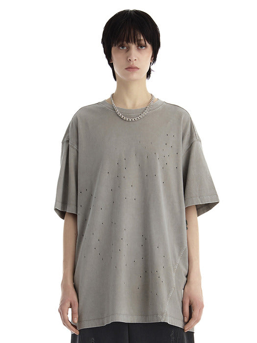 Wconcept_Treemingbird Distressed Garment Washed T-Shirt [ Light Gray ]