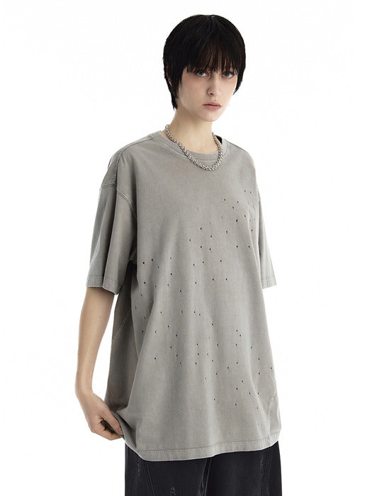 Wconcept_Treemingbird Distressed Garment Washed T-Shirt [ Light Gray ]