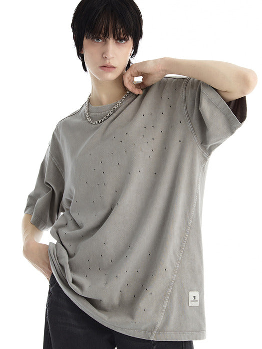 Wconcept_Treemingbird Distressed Garment Washed T-Shirt [ Light Gray ]