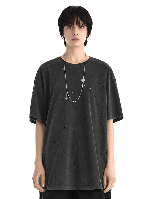 Wconcept_Treemingbird Distressed Garment Washed T-Shirt [ Charcoal ]