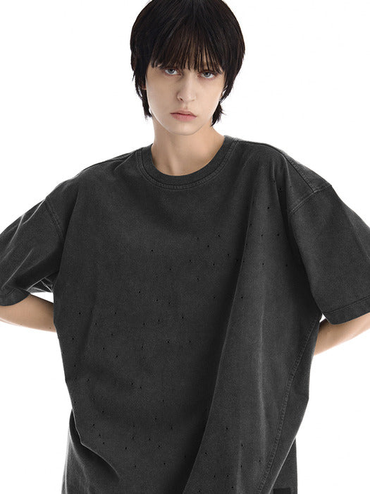 Wconcept_Treemingbird Distressed Garment Washed T-Shirt [ Charcoal ]