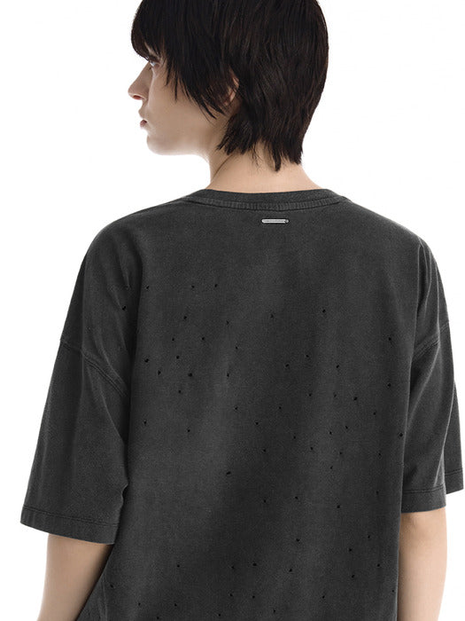 Wconcept_Treemingbird Distressed Garment Washed T-Shirt [ Charcoal ]