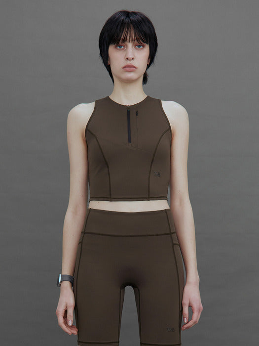 Wconcept_Treemingbird Tmb Active Dual-Zip Cropped Tank Top [ Brown ]