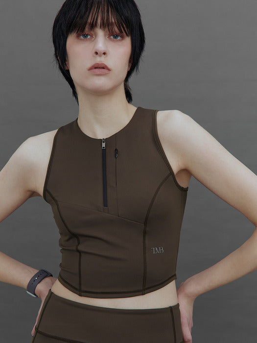 Wconcept_Treemingbird Tmb Active Dual-Zip Cropped Tank Top [ Brown ]