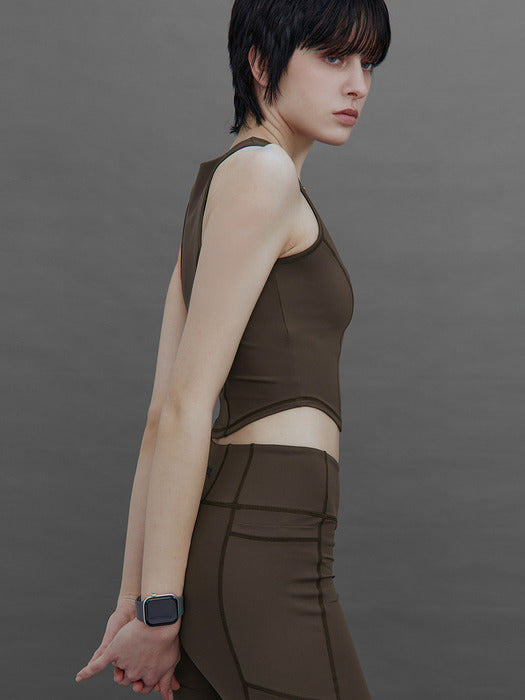 Wconcept_Treemingbird Tmb Active Dual-Zip Cropped Tank Top [ Brown ]