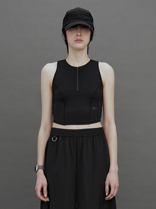 Wconcept_Treemingbird Tmb Active Dual-Zip Cropped Tank Top [ Black ]