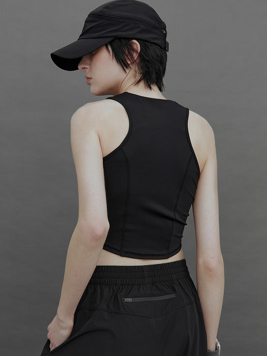 Wconcept_Treemingbird Tmb Active Dual-Zip Cropped Tank Top [ Black ]