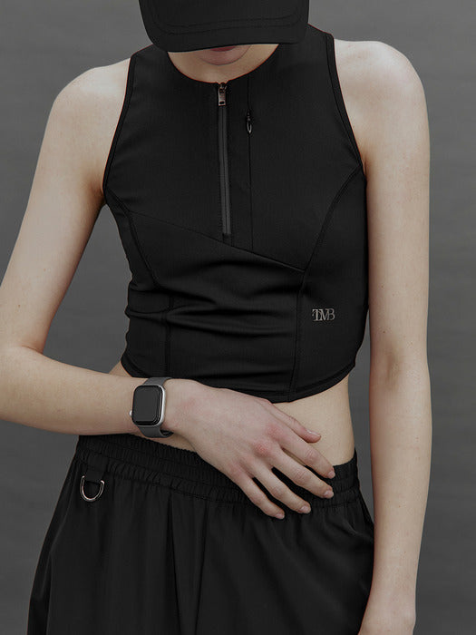 Wconcept_Treemingbird Tmb Active Dual-Zip Cropped Tank Top [ Black ]