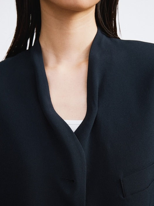 [recto] Collar Detail Fluid Suit Jacket (Navy)