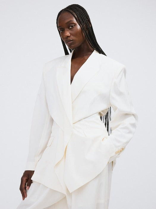 Recto Drape Detail Suit Jacket (Ivory)