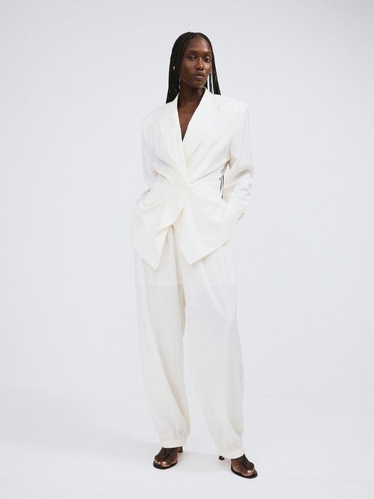 Recto Drape Detail Suit Jacket (Ivory)