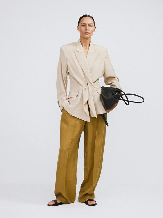 Recto Drape Detail Suit Jacket (Light Beige)