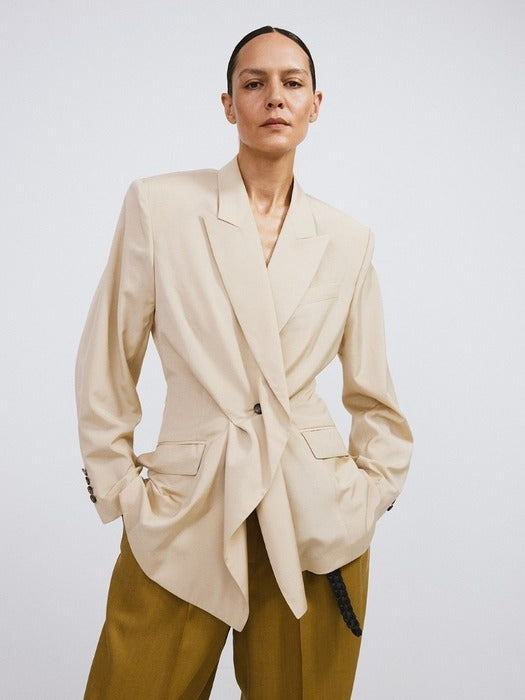 Recto Drape Detail Suit Jacket (Light Beige)