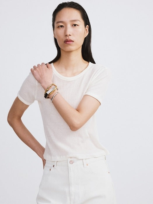 [recto] CASHMERE BLEND FITTED T-SHIRT (CREAM)