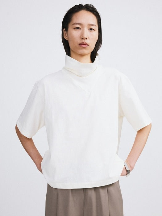 Recto Scarf Neck Cotton Top (Bean Ivory)