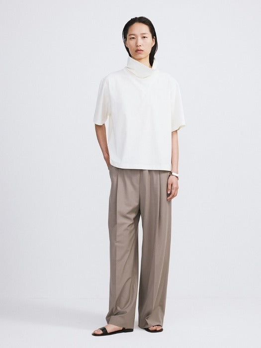 Recto Scarf Neck Cotton Top (Bean Ivory)