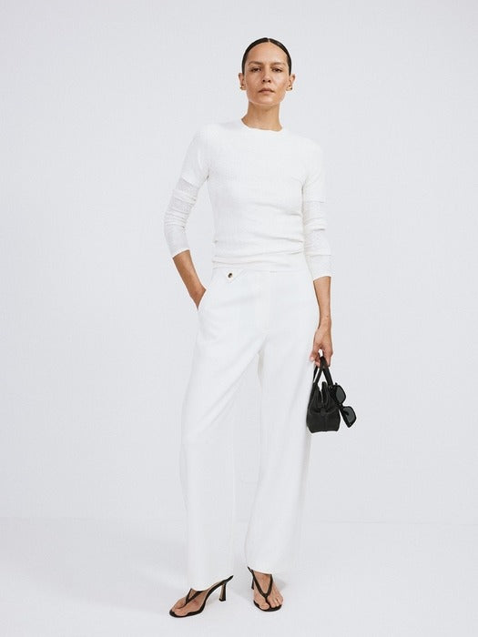 Recto Lace Jacquard Knit Top (Bean Ivory)