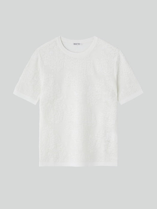 Recto Lace Jacquard Knit Top (Bean Ivory)