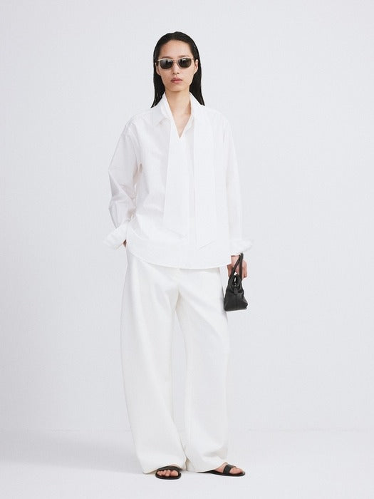 Recto Detachable Scarf Cotton Shirt (Off White)