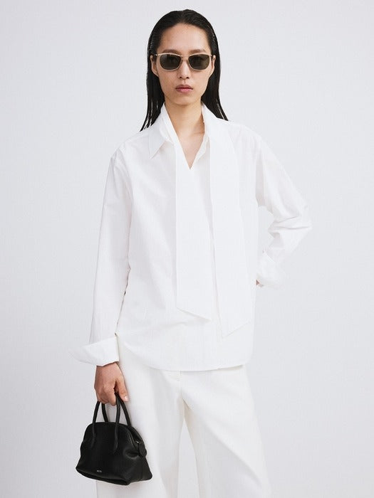 Recto Detachable Scarf Cotton Shirt (Off White)