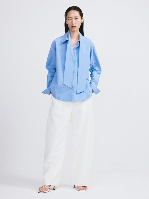 [recto] DETACHABLE SCARF COTTON SHIRT (BABY BLUE)