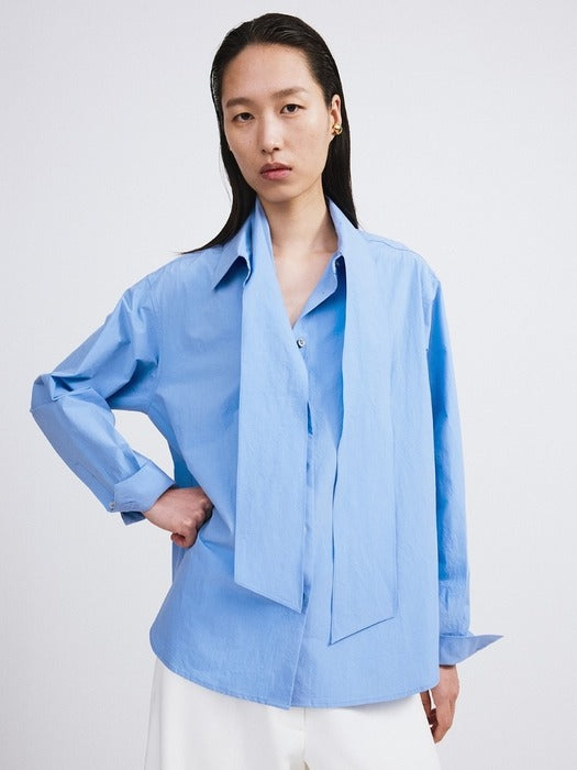 [recto] DETACHABLE SCARF COTTON SHIRT (BABY BLUE)