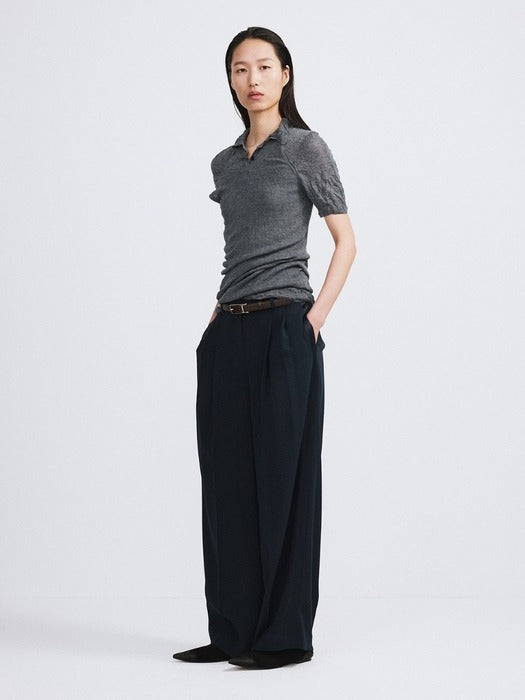 Recto Tuxedo Detail Fluid Suit Pants (Dark Navy)